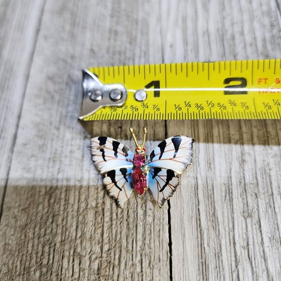 Vintage Made in Czechoslovakia Enamel Butterfly Brooch Pin Tiny Pink Rhinestones - Picture 5 of 5